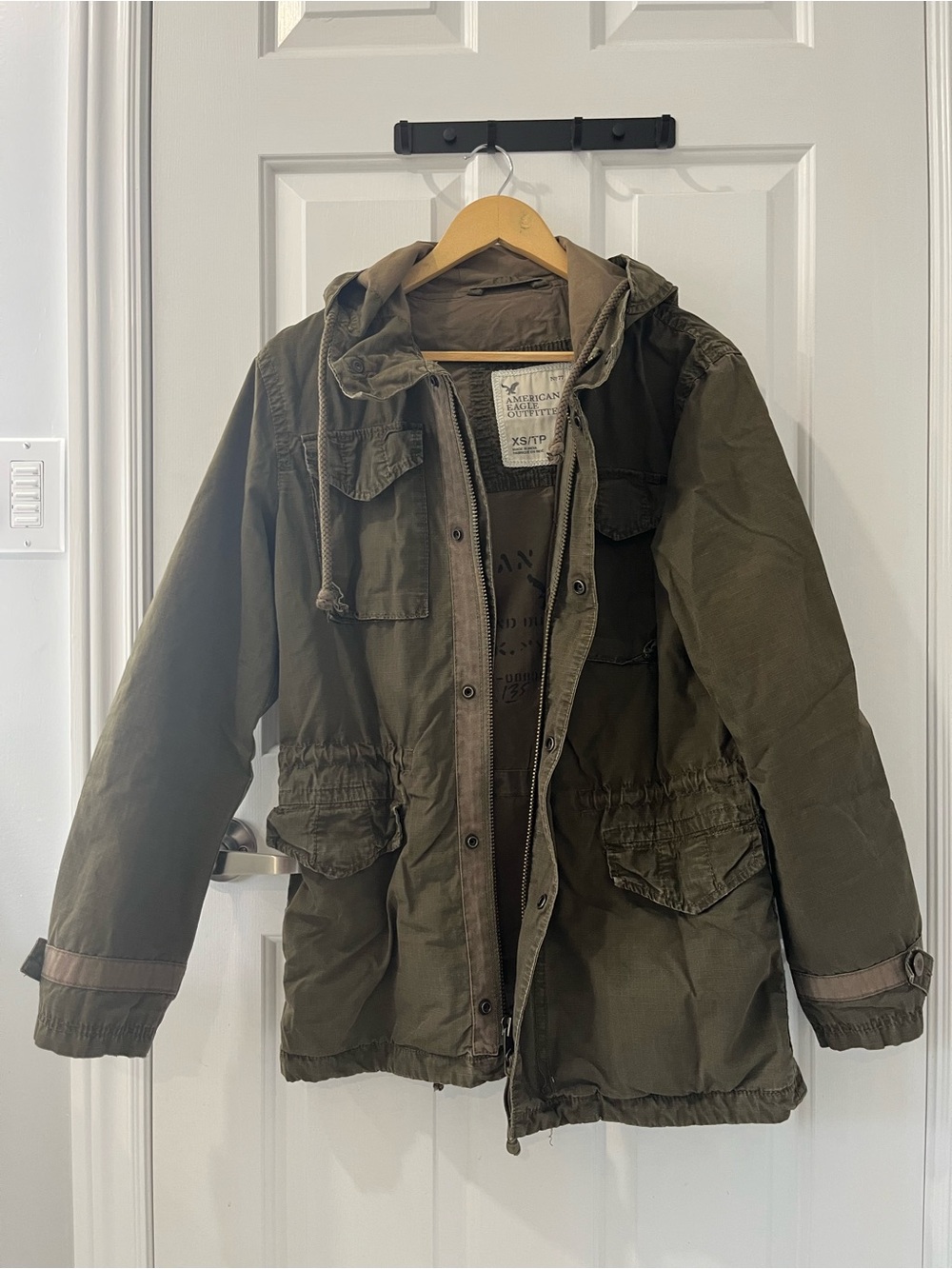 American Eagle Olive Green Utility Military Anorak Cargo Hooded Jacket XS